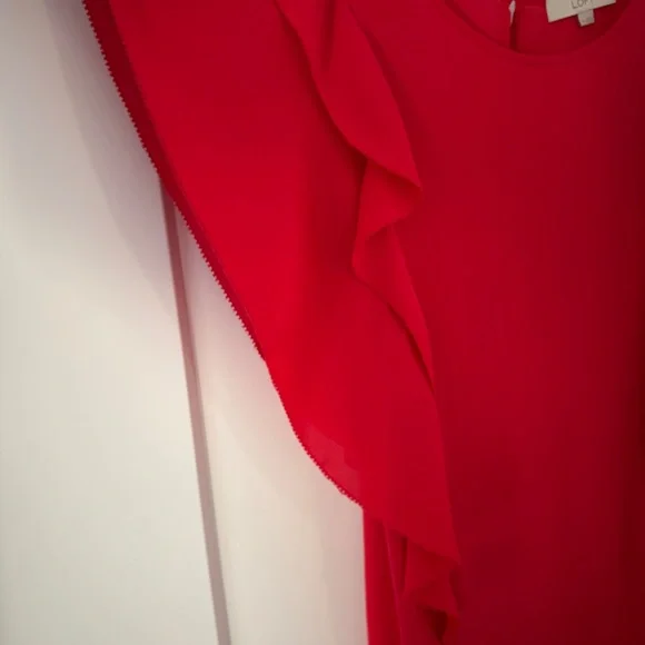 LOFT Red Ruffle Sleeve Blouse - Picture 4 of 5